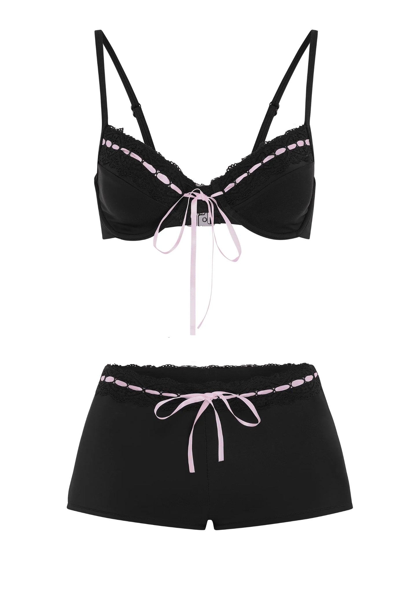 LINGERIE BIKINI AND BOOTY SHORTS IN BLACK & PINK