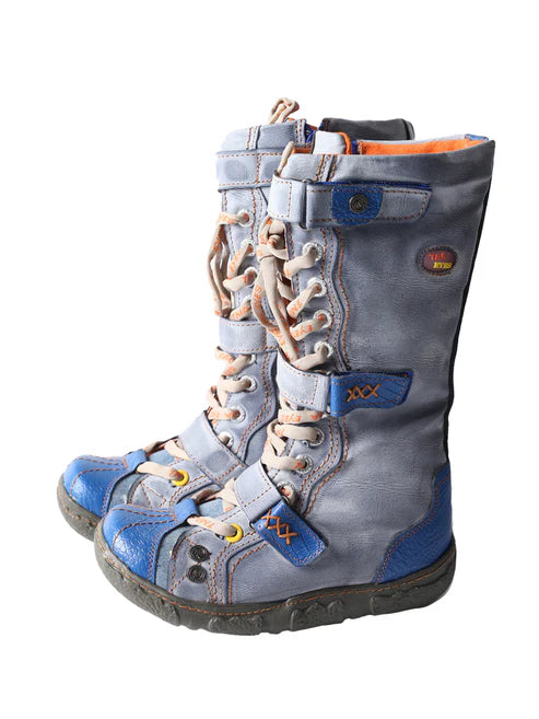 Bottes plates en cuir PU délavé à lanières pour femmes TMA EYES avec grande taille