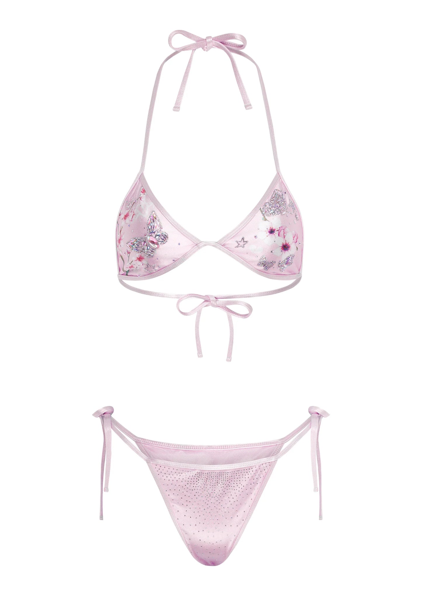 BIKINI PAPILLON EN SATIN ROSE