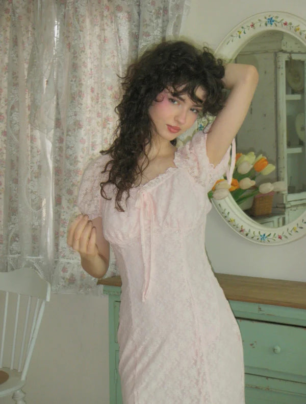 Pink Lace Midi Dress