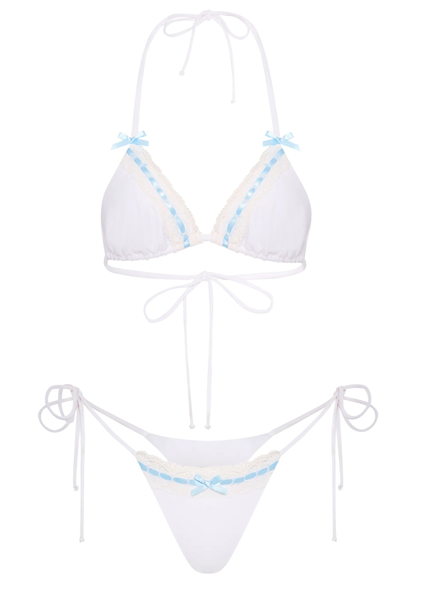 LINGERIE BIKINI EN BLANC ET BLEU