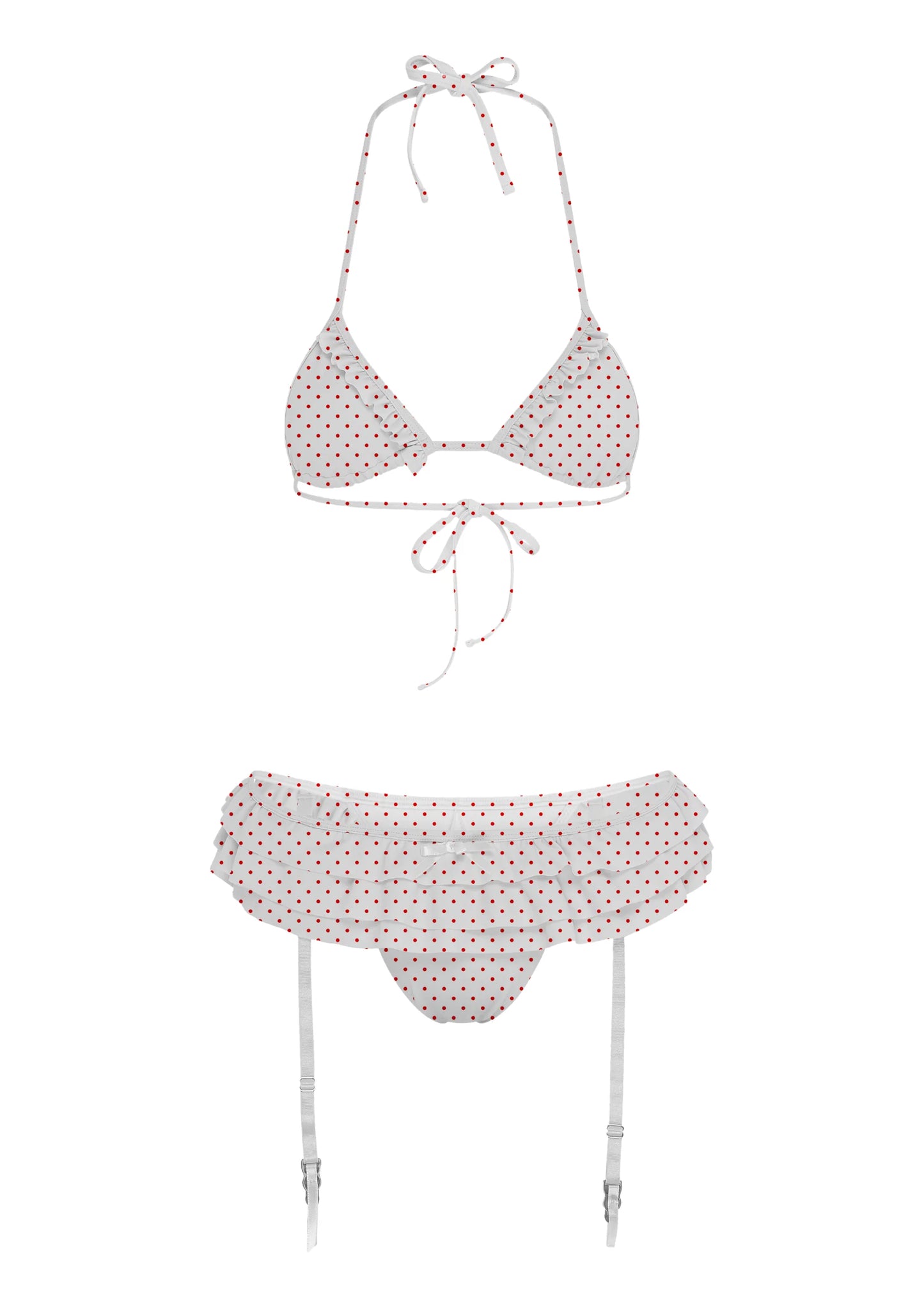 BIKINI JARRETELLE À POIS ROUGES