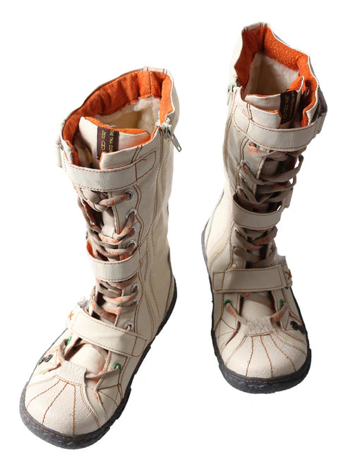 Bottes plates en cuir PU lavé pour femmes avec grande taille