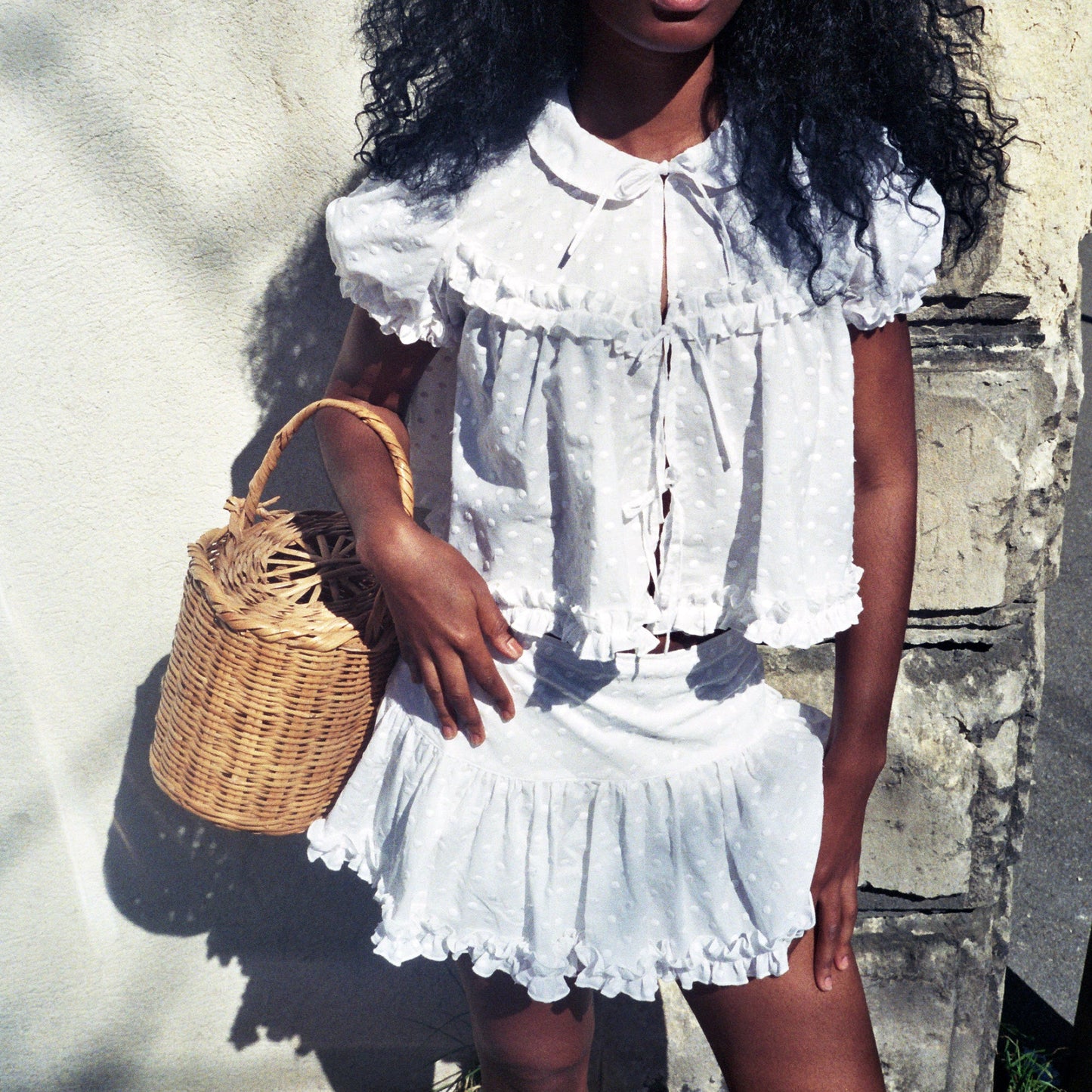 Camilla ruffled plumetis white cotton airy blouse