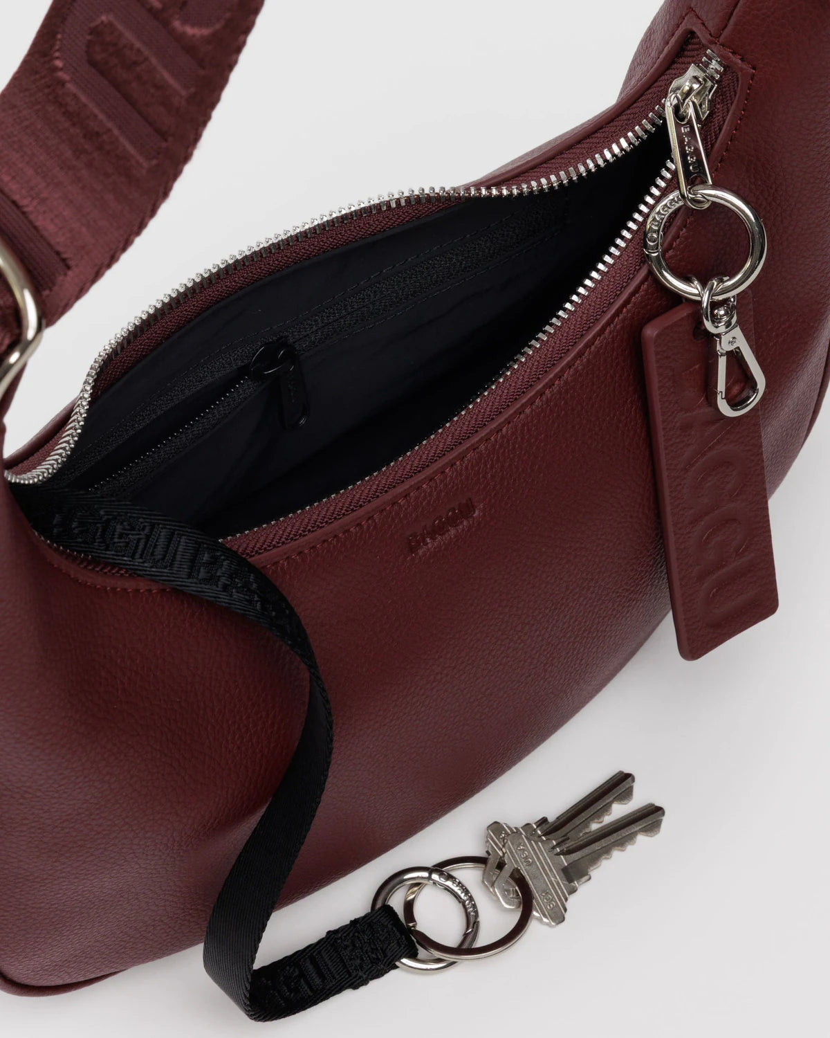 Small Recycled Leather Crescent Bag Mahogany