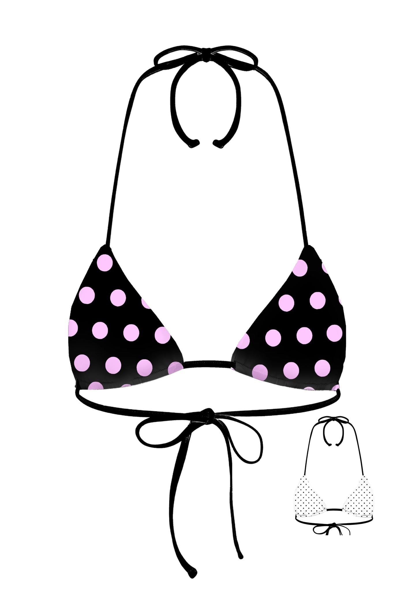 HAUT DE BIKINI TRIANGLE À POLKA EN NOIR ET BLANC INVERSÉ