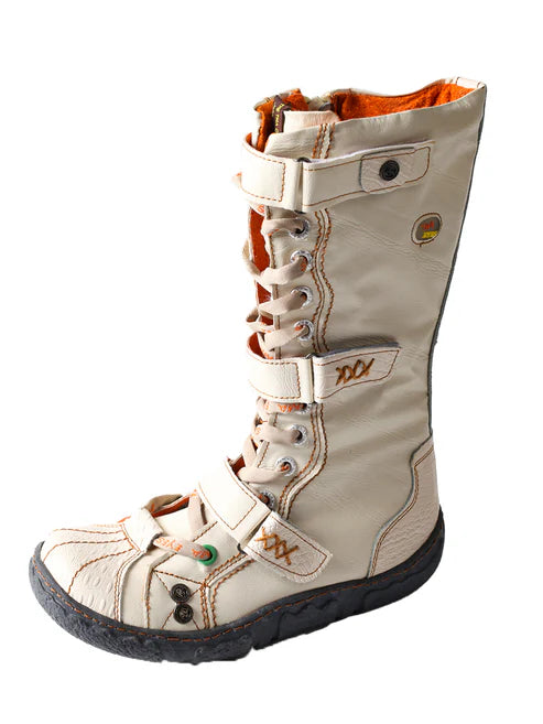 Bottes plates en cuir PU lavé pour femmes avec grande taille