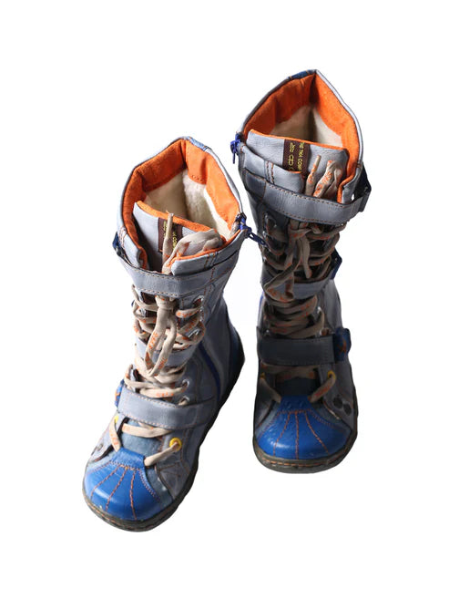 Bottes plates en cuir PU délavé à lanières pour femmes TMA EYES avec grande taille