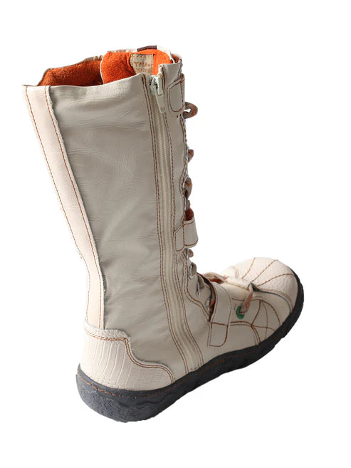 Bottes plates en cuir PU lavé pour femmes avec grande taille