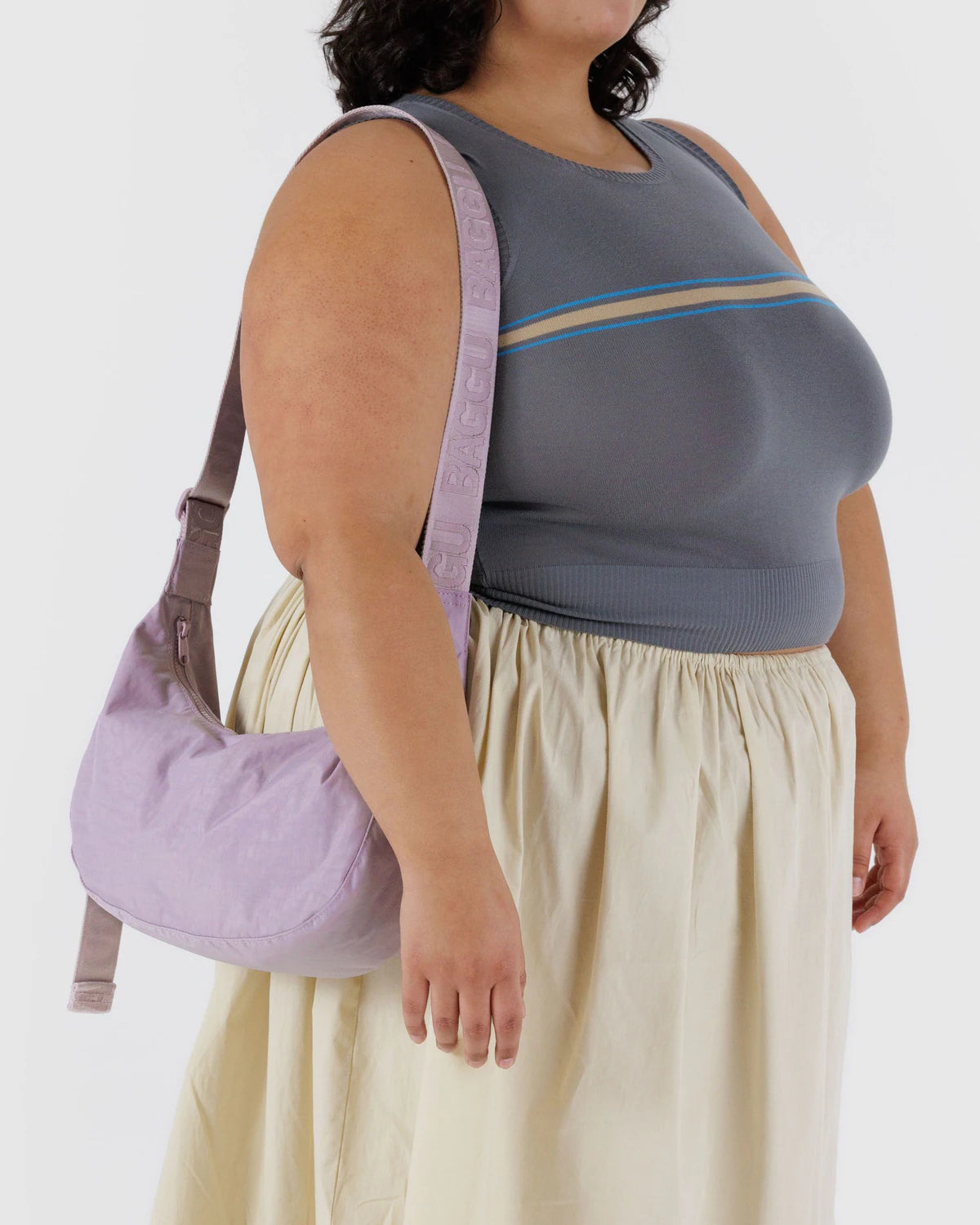 Medium Nylon Crescent Bag Dusty Pink