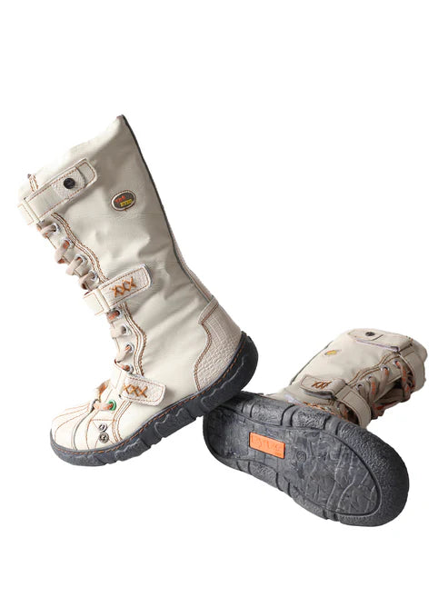 Bottes plates en cuir PU lavé pour femmes avec grande taille