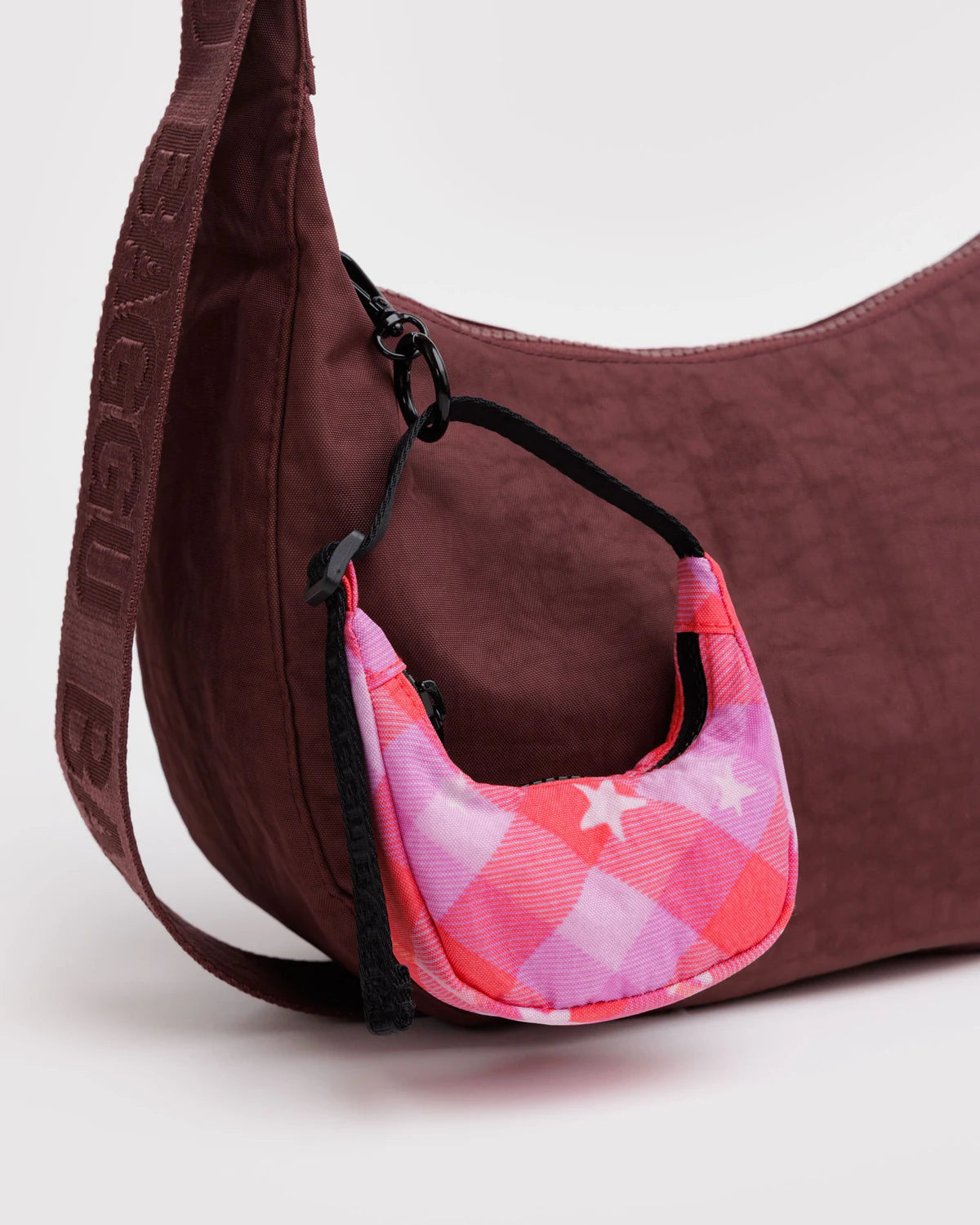 Crescent Bag Charm Pink Star Plaid