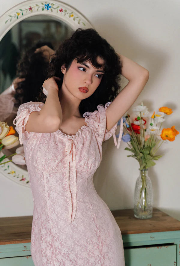 Pink Lace Midi Dress