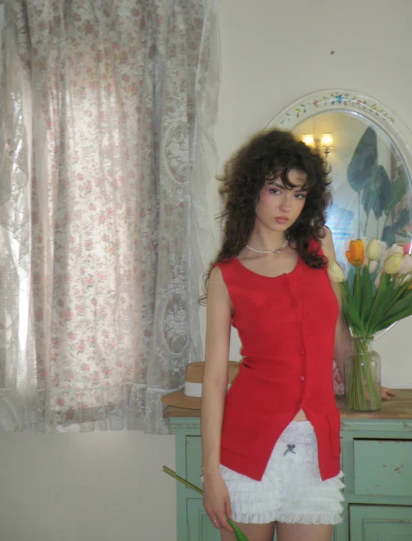 Tomato Red Knit Vest