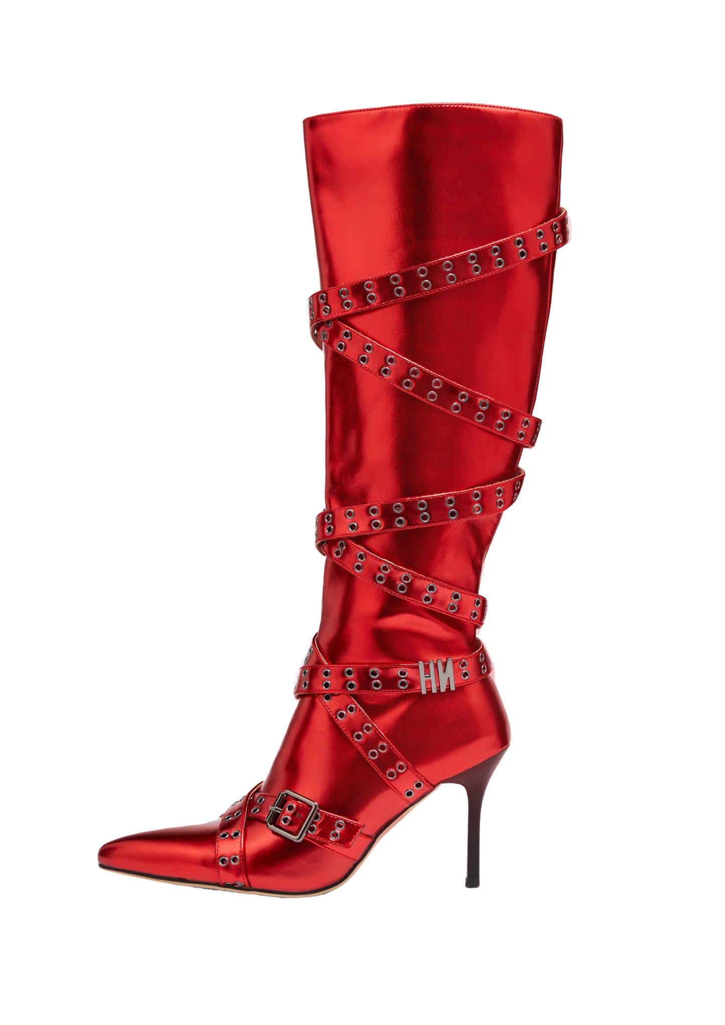 BOTTINES À LANIÈRES Nii HAi EN ROUGE MÉTALLISÉ