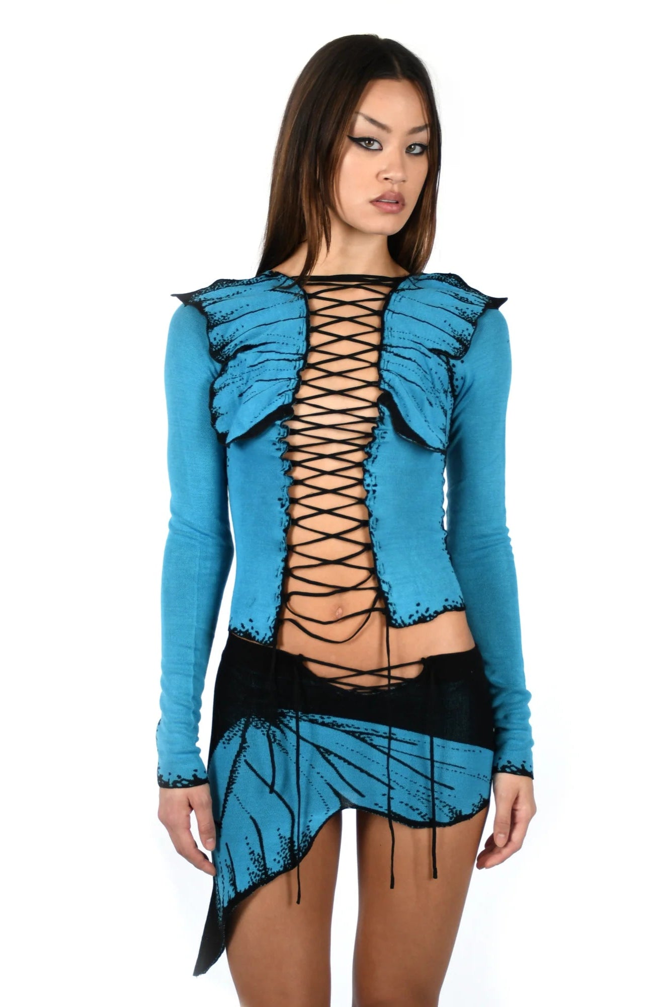 HAUT EN TRICOT PAPILLON BLEU
