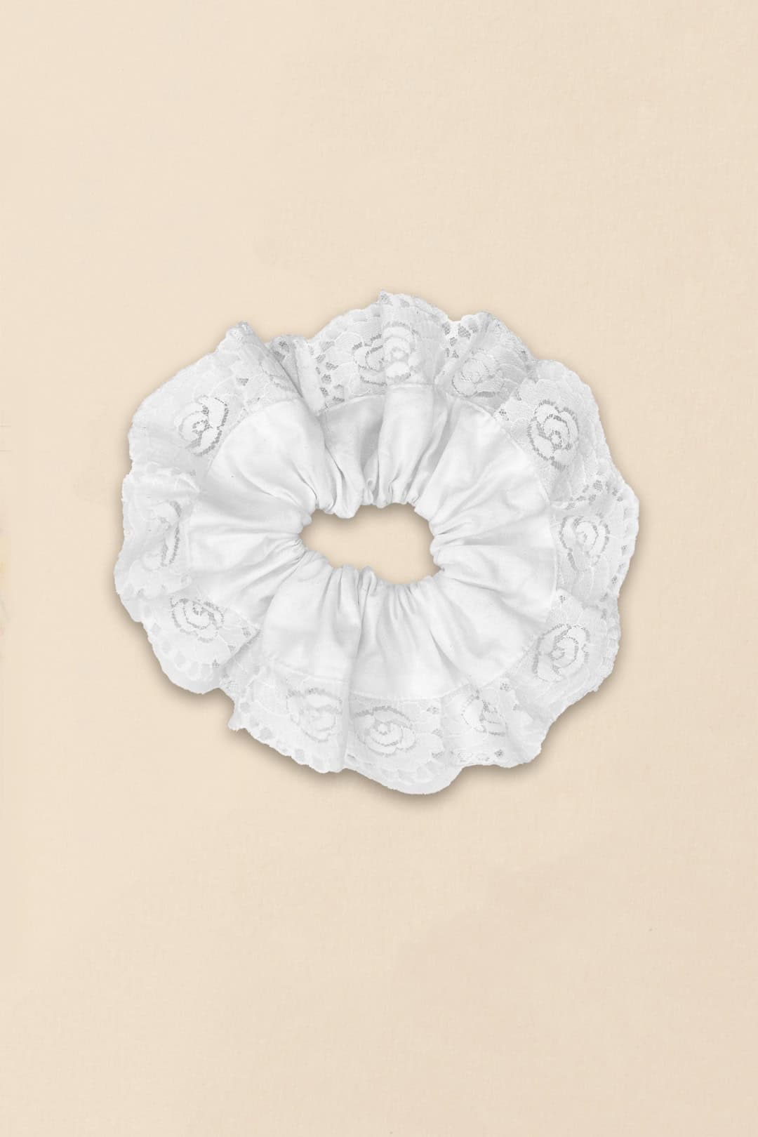 Le chouchou en coton et dentelle de Calais fleurie