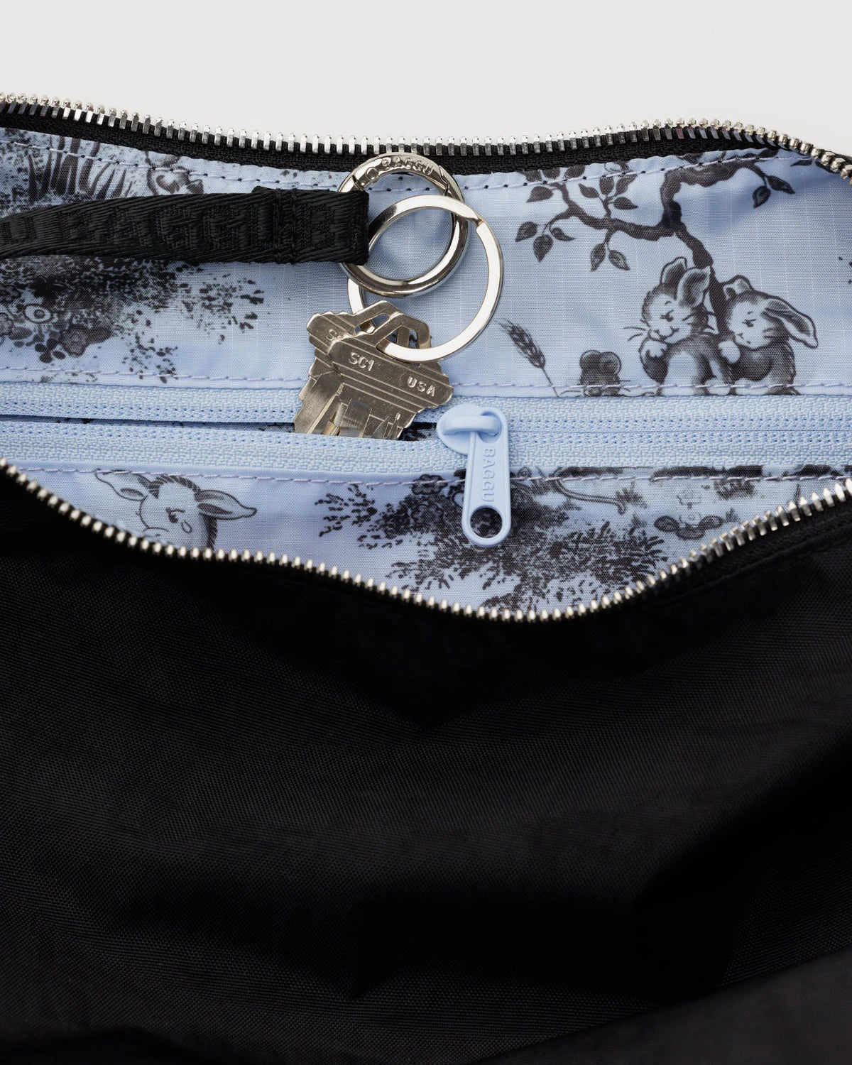 Popper Strap Medium Nylon Crescent Bag Black