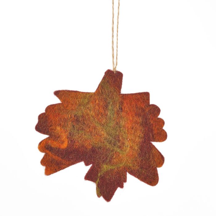 Handmade Felt Fair trade Autumnal Leaves (Set of 5) Hanging Decorations