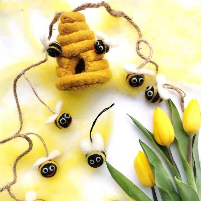 Handmade Felt Mini Bumblebees Set of 3 Hanging Decorations