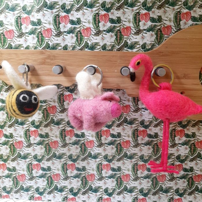 Handmade Fair trade Needle Felt Flying Pig Keyring