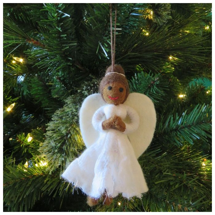 Ange de Noël noir en feutre fait main et fabriqué à la main, décoration d'arbre à suspendre