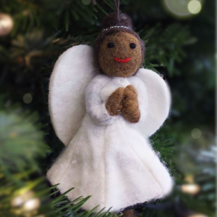 Ange de Noël noir en feutre fait main et fabriqué à la main, décoration d'arbre à suspendre