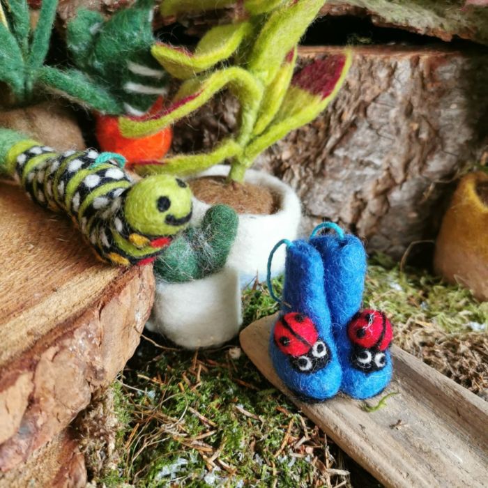 Handmade Felt Ladybird Wellington Boots Hanging Spring Decoration