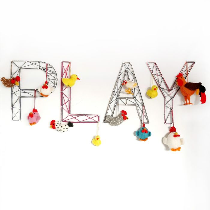 Handmade Needle Felt Farmhouse Chickens Set of 3 Hanging Decorations