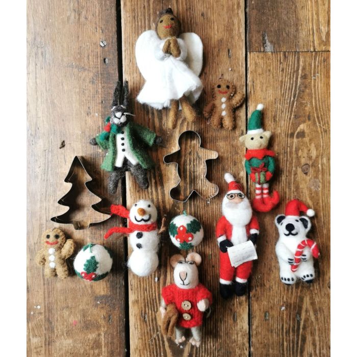 Handmade Felt Snowman with Knitted Scarf Biodegradable Hanging Decoration