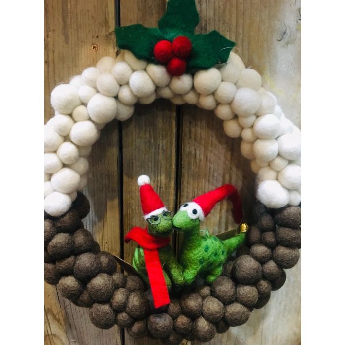 Handmade Felt Hanging Christmas Dinosaur with Specs Tree Decoration