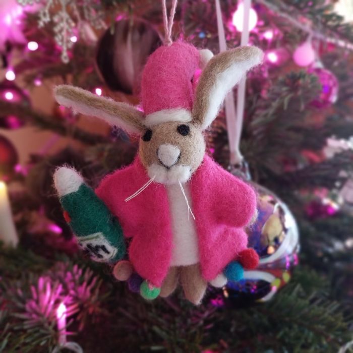 Décoration de Noël en feutre fait à la main en forme de lièvre à suspendre