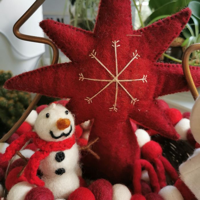 Handmade Felt Snowman with Knitted Scarf Biodegradable Hanging Decoration