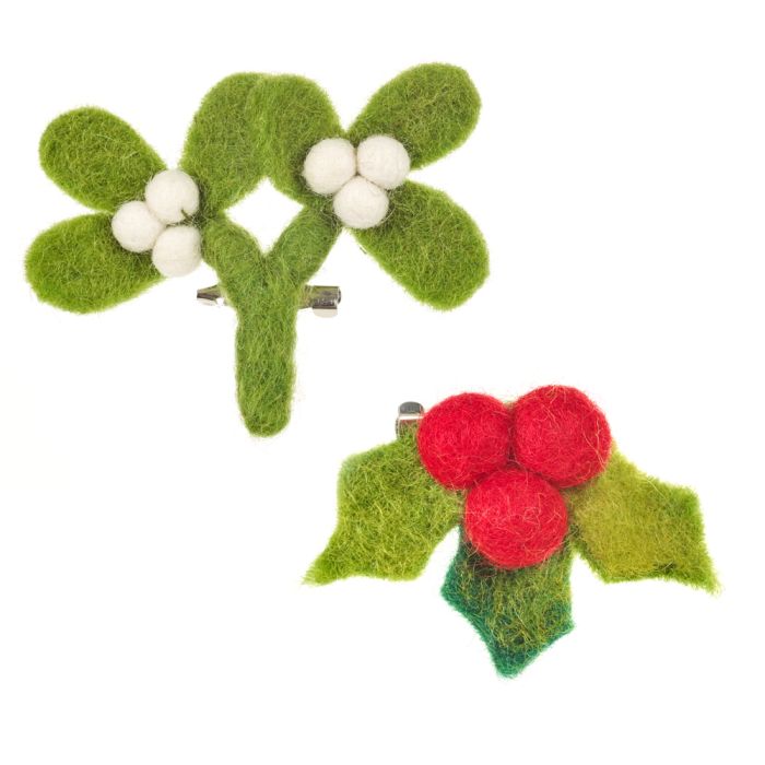 Handmade Felt Fair trade Holly Brooch Christmas Accessory