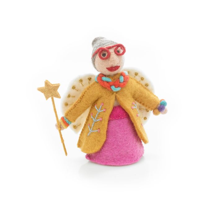 Décoration de sapin de Noël en feutre fait à la main avec une fée marraine