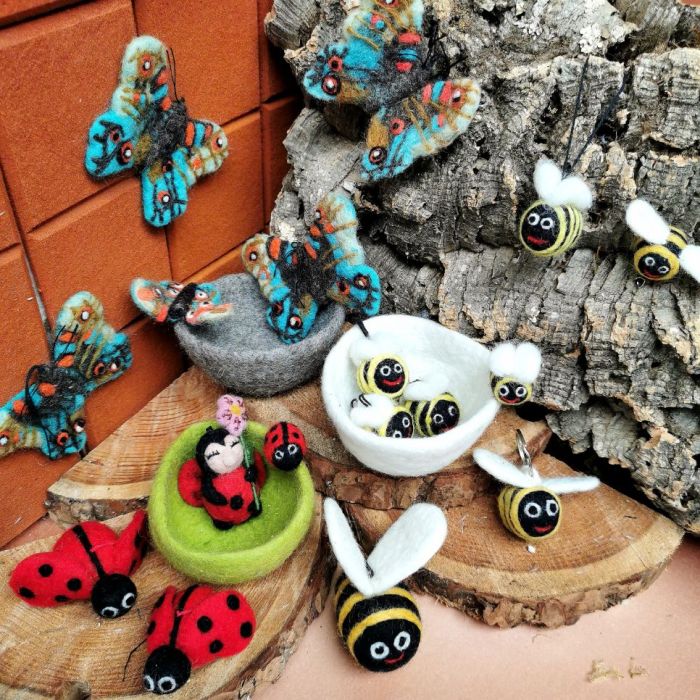 Handmade Felt Mini Bumblebees Set of 3 Hanging Decorations