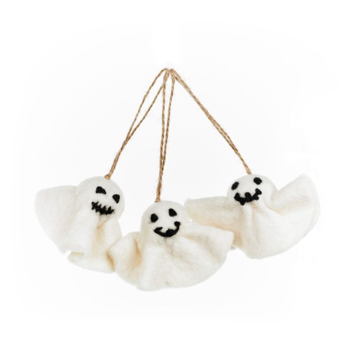 Handmade Felt Ghastly Ghosts (Set of 3) Hanging Halloween Decorations