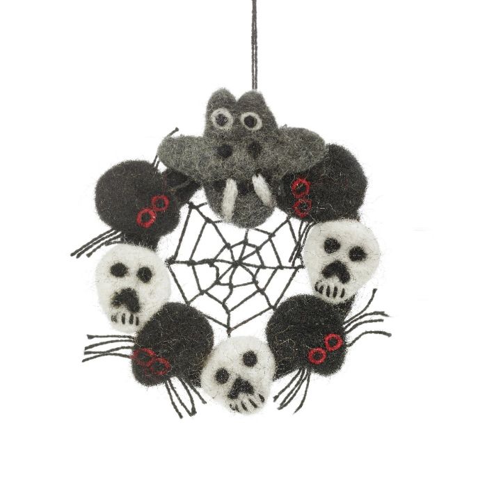 Handmade Felt Ghoulish Mini Wreath Hanging Halloween Decoration