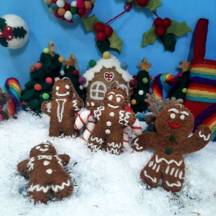 Handmade Felt Jolly Gingerbread Man Hanging Christmas Decoration