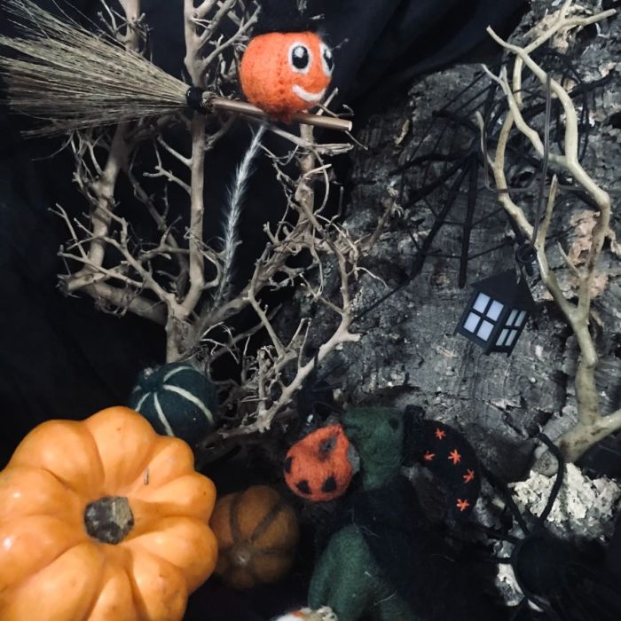 Handmade Hanging Felt Flying Pumpkin Biodegradable Halloween Decoration