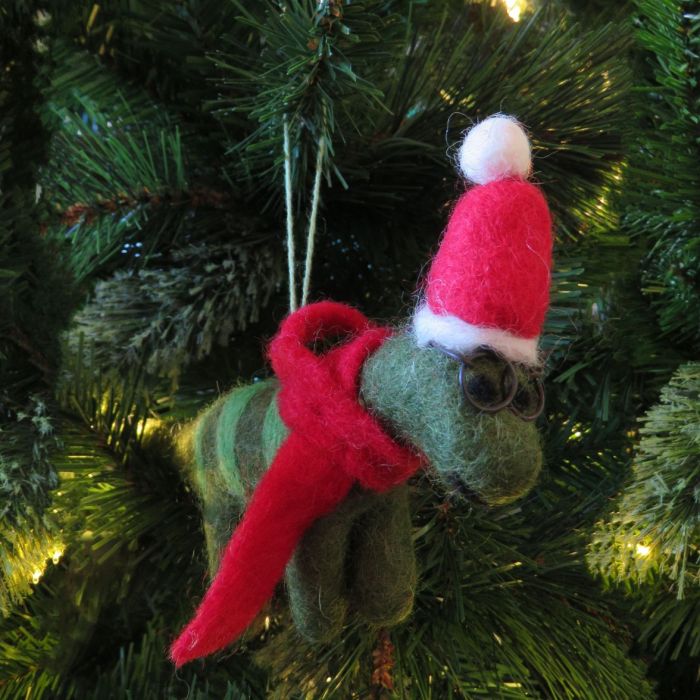 Handmade Felt Hanging Christmas Dinosaur with Specs Tree Decoration