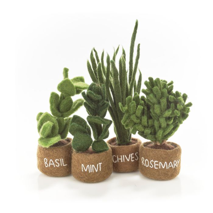 Décoration debout en pot de plantes aromatiques en feutre fait à la main