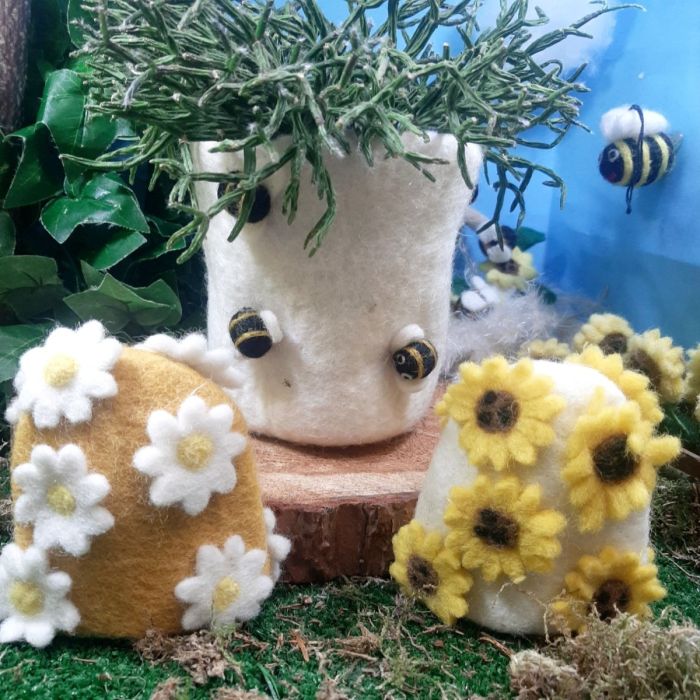 Handmade Felt Honey Bee Plant Pot Home Decoration