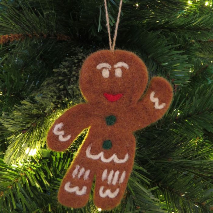 Handmade Felt Jolly Gingerbread Man Hanging Christmas Decoration