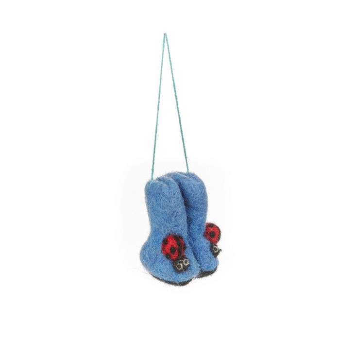 Handmade Felt Ladybird Wellington Boots Hanging Spring Decoration