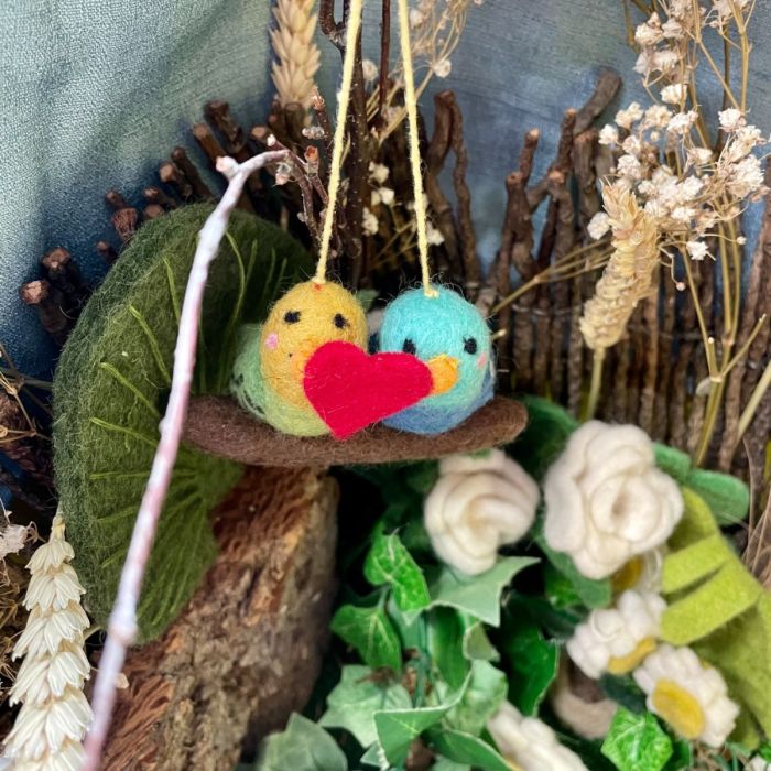 Handmade Felt Lovebirds Hanging Budgie Bird Valentines Decoration