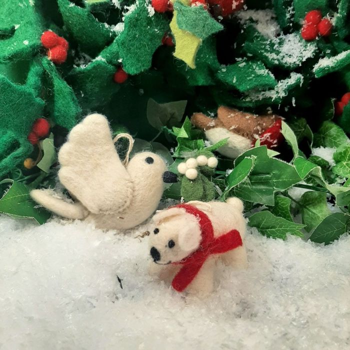 Handmade Felt Winter Polar Bear Biodegradable Hanging Decoration