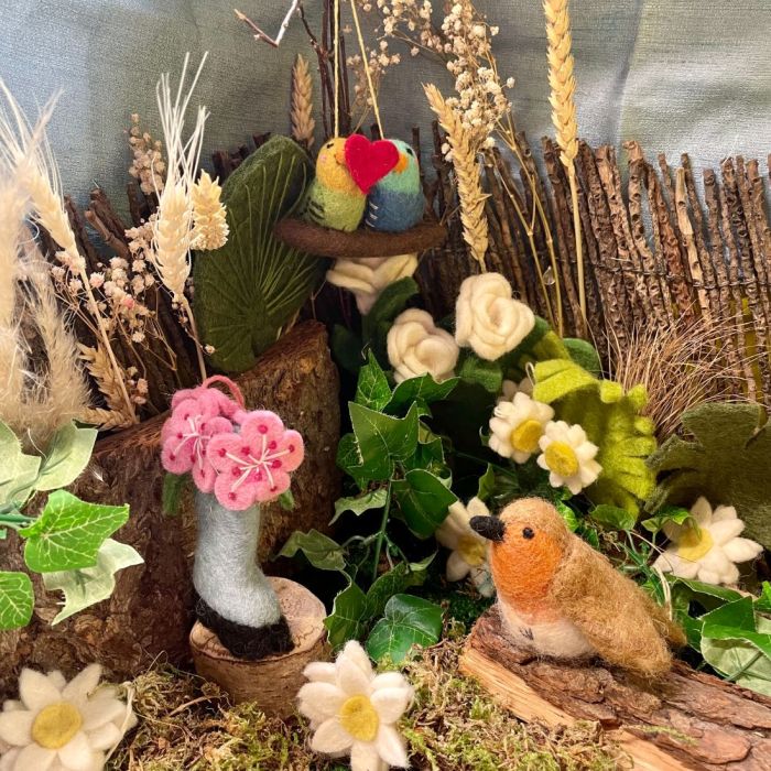 Handmade Felt Lovebirds Hanging Budgie Bird Valentines Decoration