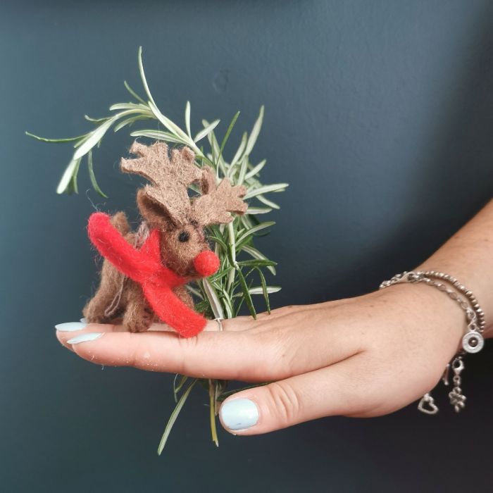 Handmade Felt Biodegradable Christmas Santa's Reindeer (Set of 9) Hanging Decoration