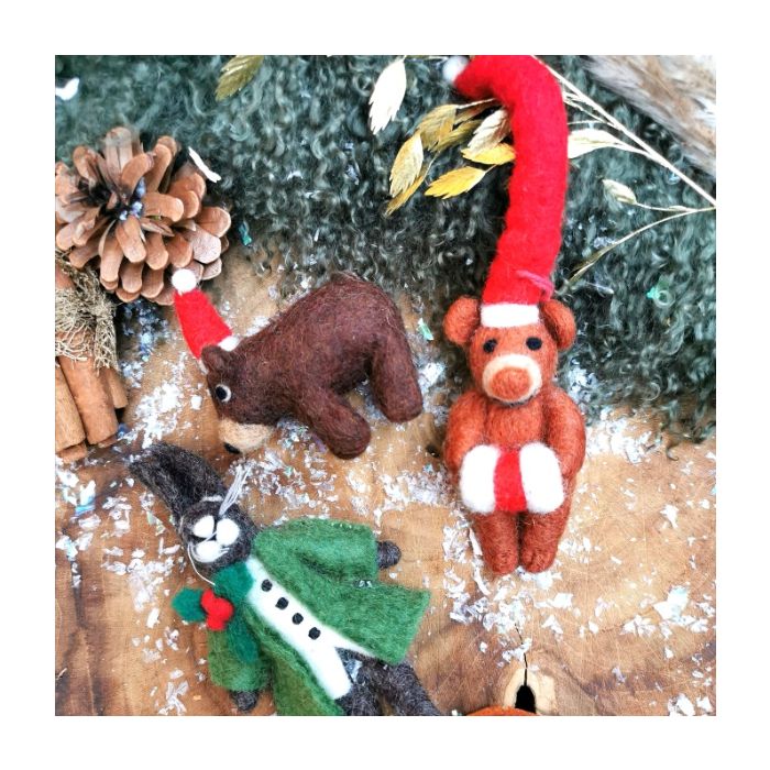 Handmade Felt Lil Santa Bear Hanging Christmas Decoration